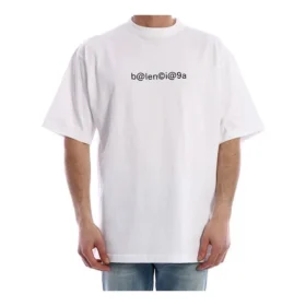 Camiseta de hombre Balenciaga con cuello redondo, estampado de letras y manga corta, color blanco 620969TIV509040 Camiseta de hombre Balenciaga con cuello redondo, estampado de letras y manga corta, color blanco 620969TIV509040