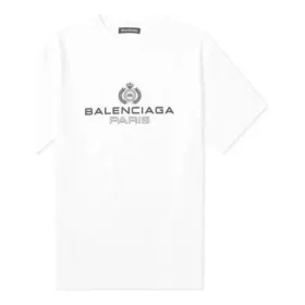 Camiseta de hombre Balenciaga con estampado «BB Paris», cuello redondo y manga corta, versión retro, blanca 594579TGV609000 Camiseta de hombre Balenciaga con estampado «BB Paris», cuello redondo y manga corta, versión retro, blanca 594579TGV609000