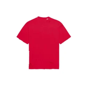 Camiseta de hombre Balenciaga con estampado de letras, cuello redondo, manga corta y agujeros, color rojo 651795TKVB86295