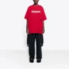 Camiseta de hombre Balenciaga con estampado de letras, cuello redondo, manga corta y agujeros, color rojo 651795TKVB86295