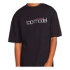 Camiseta de hombre Balenciaga Top Model Retro de punto, corte entallado y manga corta, negra 612966TIV821000
