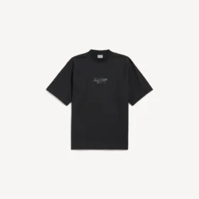 Camiseta de hombre de corte medio con diseño esquemático en negro