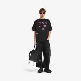 Camiseta de hombre «i<3 u» de corte medio en negro