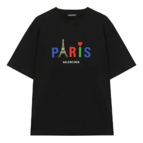 Camiseta de manga corta «Balenciaga Paris Love» para hombre, de grosor normal, con estampado, negra 594579TGV431000 Camiseta de manga corta «Balenciaga Paris Love» para hombre, de grosor normal, con estampado, negra 594579TGV431000