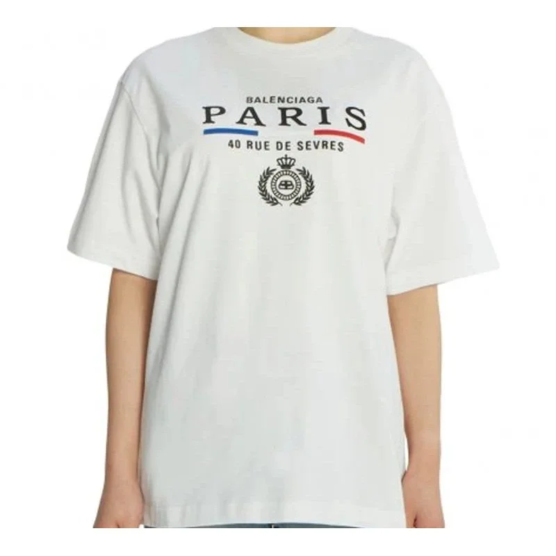 Camiseta de manga corta blanca con estampado alfabético del logotipo de la corona 594599TGV489000