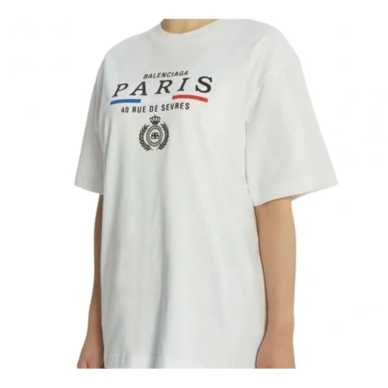 Camiseta de manga corta blanca con estampado alfabético del logotipo de la corona 594599TGV489000