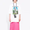 Camiseta de manga corta con cuello redondo y estampado de letras «Sacr Cur», blanca, 641532TJVH69000