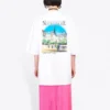 Camiseta de manga corta con cuello redondo y estampado de letras «Sacr Cur», blanca, 641532TJVH69000