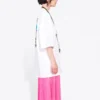 Camiseta de manga corta con cuello redondo y estampado de letras «Sacr Cur», blanca, 641532TJVH69000