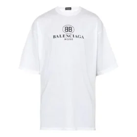 Camiseta de manga corta con cuello redondo y estampado del logotipo de Balenciaga para hombre, color blanco, 556150TYK239000 Camiseta de manga corta con cuello redondo y estampado del logotipo de Balenciaga para hombre, color blanco, 556150TYK239000