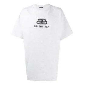 Camiseta de manga corta con cuello redondo y estampado del logotipo de Balenciaga para hombre, color blanco, 583214TFV652569 Camiseta de manga corta con cuello redondo y estampado del logotipo de Balenciaga para hombre, color blanco, 583214TFV652569