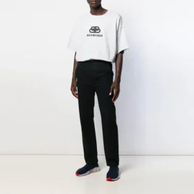 Camiseta de manga corta con cuello redondo y estampado del logotipo de Balenciaga para hombre, color blanco, 583214TFV652569 Camiseta de manga corta con cuello redondo y estampado del logotipo de Balenciaga para hombre, color blanco, 583214TFV652569