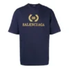 Camiseta de manga corta con cuello redondo y logotipo de Balenciaga para hombre, azul marino 535622TAV044128