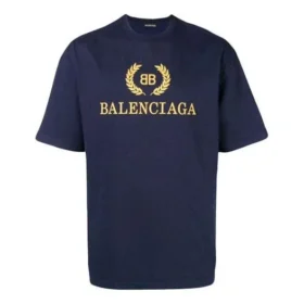 Camiseta de manga corta con cuello redondo y logotipo de Balenciaga para hombre, azul marino 535622TAV044128 Camiseta de manga corta con cuello redondo y logotipo de Balenciaga para hombre, azul marino 535622TAV044128