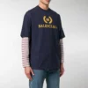 Camiseta de manga corta con cuello redondo y logotipo de Balenciaga para hombre, azul marino 535622TAV044128