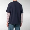 Camiseta de manga corta con cuello redondo y logotipo de Balenciaga para hombre, azul marino 535622TAV044128