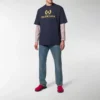 Camiseta de manga corta con cuello redondo y logotipo de Balenciaga para hombre, azul marino 535622TAV044128