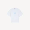 Camiseta de manga corta con diseño esquemático para mujer en blanco Camiseta de manga corta con diseño esquemático para mujer en blanco