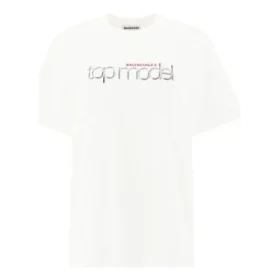 Camiseta de manga corta con estampado de letras «Lens», blanca, 612965TIV829000 Camiseta de manga corta con estampado de letras «Lens», blanca, 612965TIV829000