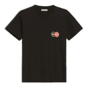 Camiseta de manga corta con estampado de logotipo de uniforme, estilo retro, corte entallado, color negro 612964TIV791000 Camiseta de manga corta con estampado de logotipo de uniforme, estilo retro, corte entallado, color negro 612964TIV791000