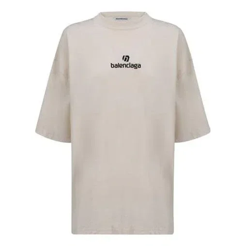 Camiseta de manga corta con logotipo bordado «Alphabet», gris y blanco, 641532TJVA99054