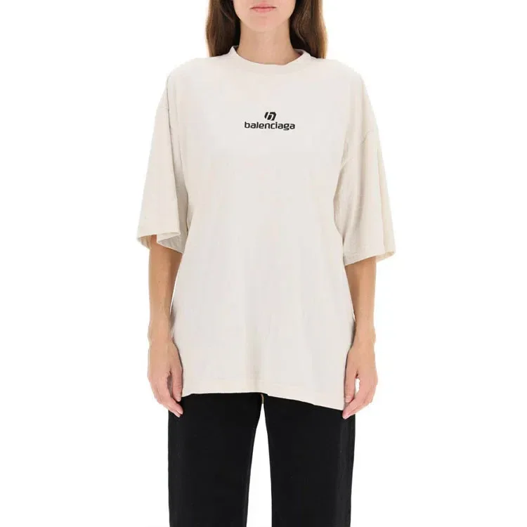 Camiseta de manga corta con logotipo bordado «Alphabet», gris y blanco, 641532TJVA99054