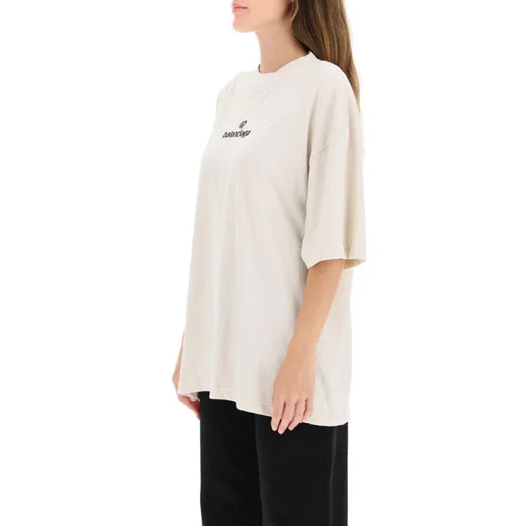 Camiseta de manga corta con logotipo bordado «Alphabet», gris y blanco, 641532TJVA99054