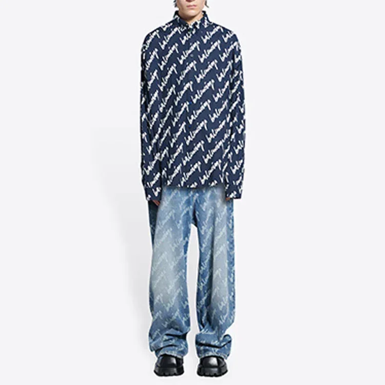 Camiseta de manga corta con logotipo garabateado, corte holgado «Midnight Blue» 662983TLLJ48502