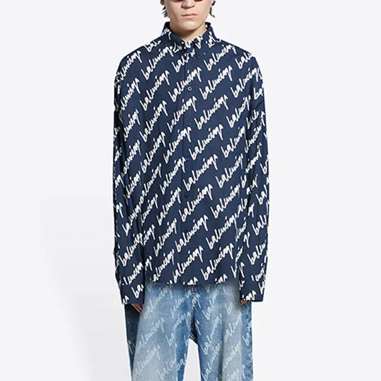Camiseta de manga corta con logotipo garabateado, corte holgado «Midnight Blue» 662983TLLJ48502