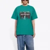 Camiseta de manga corta holgada con logo retro impreso en el pecho, verde 612965TIV473640
