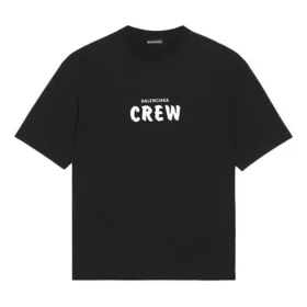 Camiseta de manga corta holgada para hombre de Balenciaga con estampado de letras, negra 612966TIV241070 Camiseta de manga corta holgada para hombre de Balenciaga con estampado de letras, negra 612966TIV241070