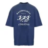 Camiseta de manga corta holgada para hombre de Balenciaga, temporada primavera-verano 2021, con estampado de motivos de carrera y logotipo, azul, 641614TJVK64866