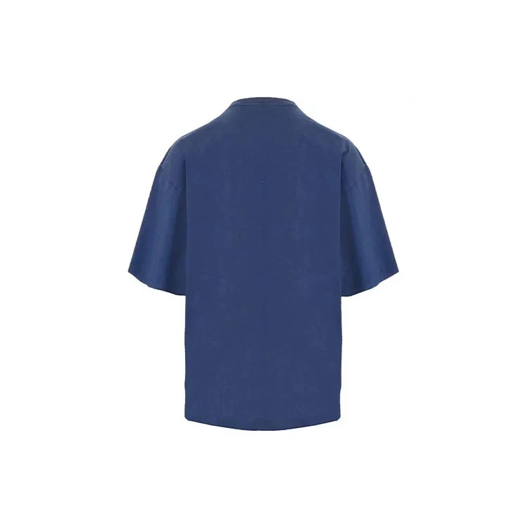 Camiseta de manga corta holgada para hombre de Balenciaga, temporada primavera-verano 2021, con estampado de motivos de carrera y logotipo, azul, 641614TJVK64866