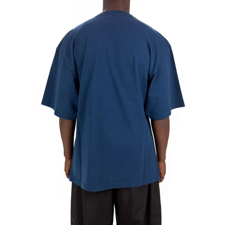Camiseta de manga corta holgada para hombre de Balenciaga, temporada primavera-verano 2021, con estampado de motivos de carrera y logotipo, azul, 641614TJVK64866