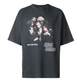 Camiseta de manga corta holgada retro con logo estampado de la serie Speed Hunter de Balenciaga para hombre, color negro, 541877TCV381055 Camiseta de manga corta holgada retro con logo estampado de la serie Speed Hunter de Balenciaga para hombre, color negro, 541877TCV381055