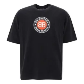 Camiseta de manga corta para hombre Balenciaga con logotipo «Circular BB Alphabet», negra, 641614TJV761000