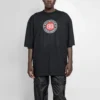 Camiseta de manga corta para hombre Balenciaga con logotipo «Circular BB Alphabet», negra, 641614TJV761000