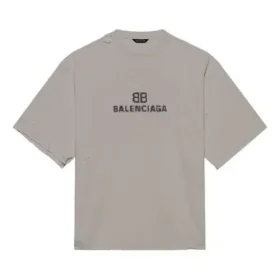 Camiseta de manga corta para hombre Balenciaga con logotipo Mosaic BB Alphabet, efecto desgastado y agujeros, gris 651795TKVF58174