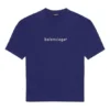 Camiseta de manga corta para hombre Balenciaga Primavera-Verano 2021 con estampado del logotipo y letras, azul, 612966TIV545400