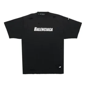 Camiseta de manga corta para hombre Balenciaga SS21 con estampado de letras y cuello redondo con agujeros, color negro 651795TKVB81070