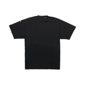 Camiseta de manga corta para hombre Balenciaga SS21 con estampado de letras y cuello redondo con agujeros, color negro 651795TKVB81070
