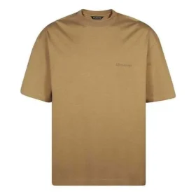 Camiseta de manga corta para hombre Balenciaga SS21, holgada, cuello redondo y logotipo bordado con letras, color caqui 612966TJV879504
