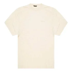 Camiseta de manga corta para hombre con cuello redondo y logotipo de Balenciaga bordado, color blanco cremoso 641614TJV829757