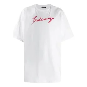 Camiseta de manga corta para hombre con estampado del logotipo de Balenciaga, blanca, 583214TFV639783
