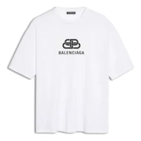 Camiseta de manga corta para hombre de Balenciaga, blanca con el logotipo BB y estampado del logotipo clásico, 570803TEV489044