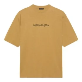 Camiseta de manga corta para hombre de Balenciaga con cuello redondo y estampado de letras, color caqui, 620969TIV509605