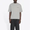 Camiseta de manga corta retro con estampado del logotipo de Balenciaga para hombre, colección Otoño-Invierno 2021, gris, 612966TIVG51167