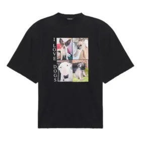 Camiseta de manga corta retro con estampado SS21, negra 641614TJVH11000 Camiseta de manga corta retro con estampado SS21, negra 641614TJVH11000