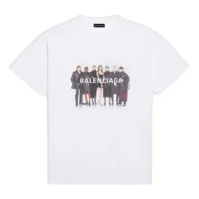 Camiseta de manga corta retro para hombre de Balenciaga con estampado del logotipo «Band Portrait», blanca, 612966TIV479000