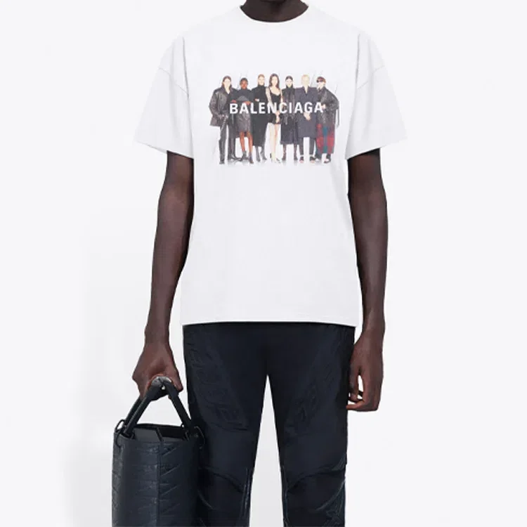 Camiseta de manga corta retro para hombre de Balenciaga con estampado del logotipo «Band Portrait», blanca, 612966TIV479000